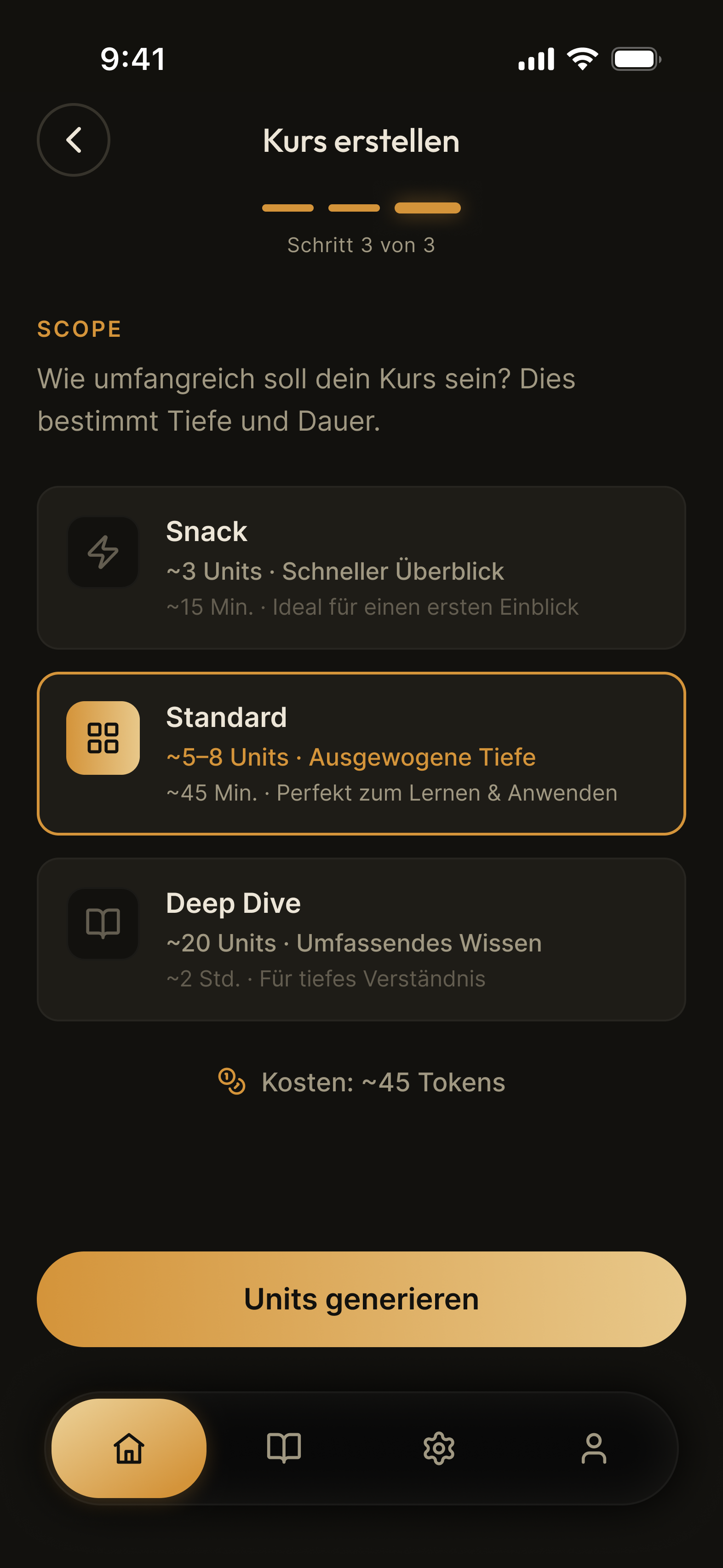 Kurs erstellen – Scope wählen